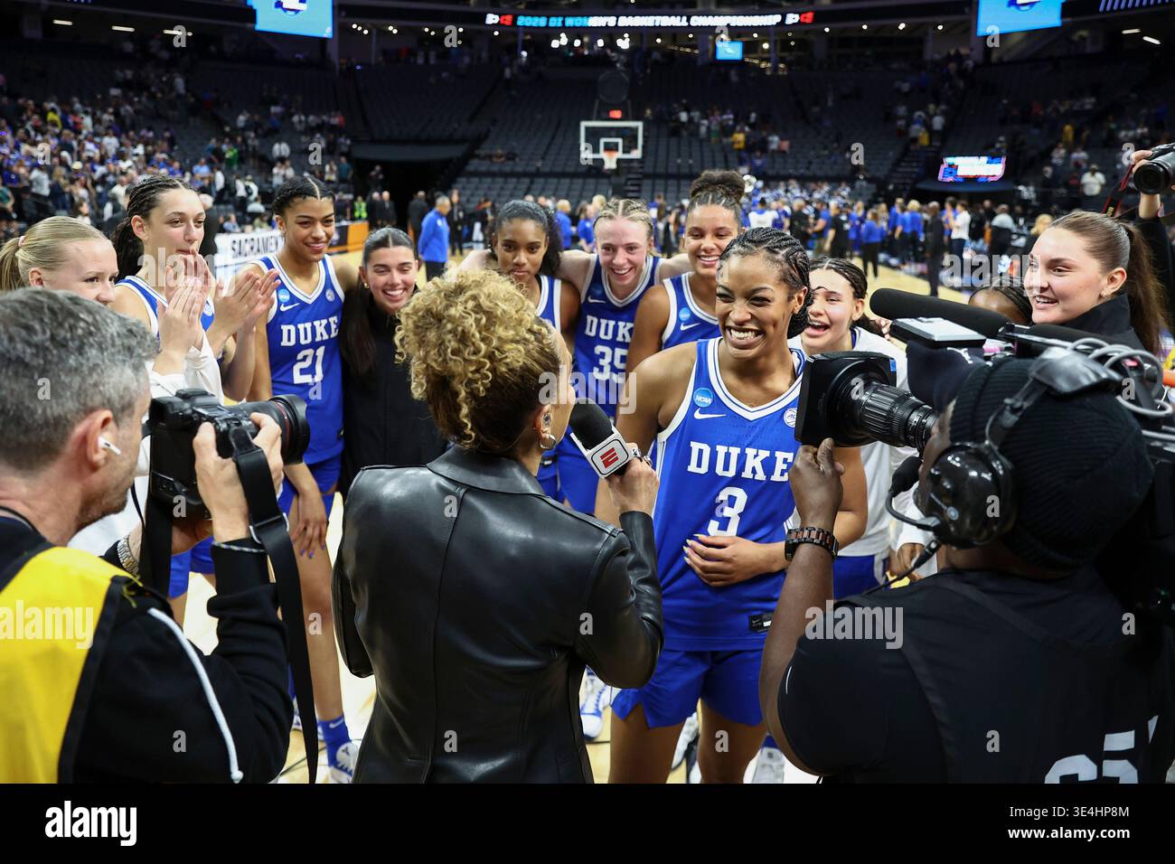 Duke guard Ashlon Jackson (3) smiles during an interview after the ...