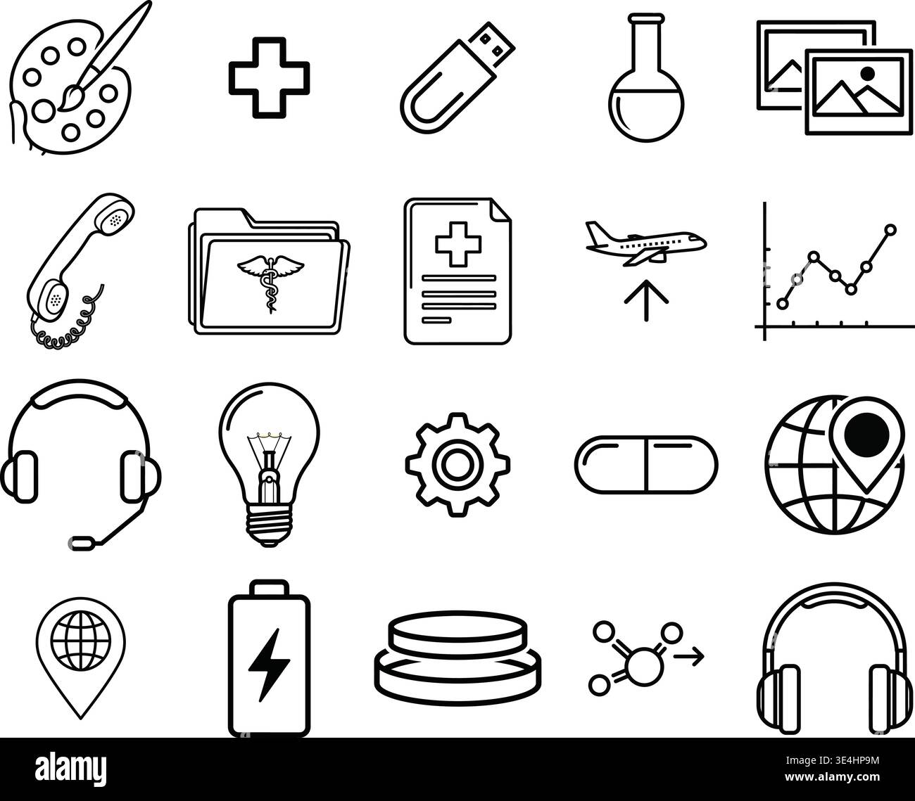 Health, Technology, and Communication Icons Stock Vector