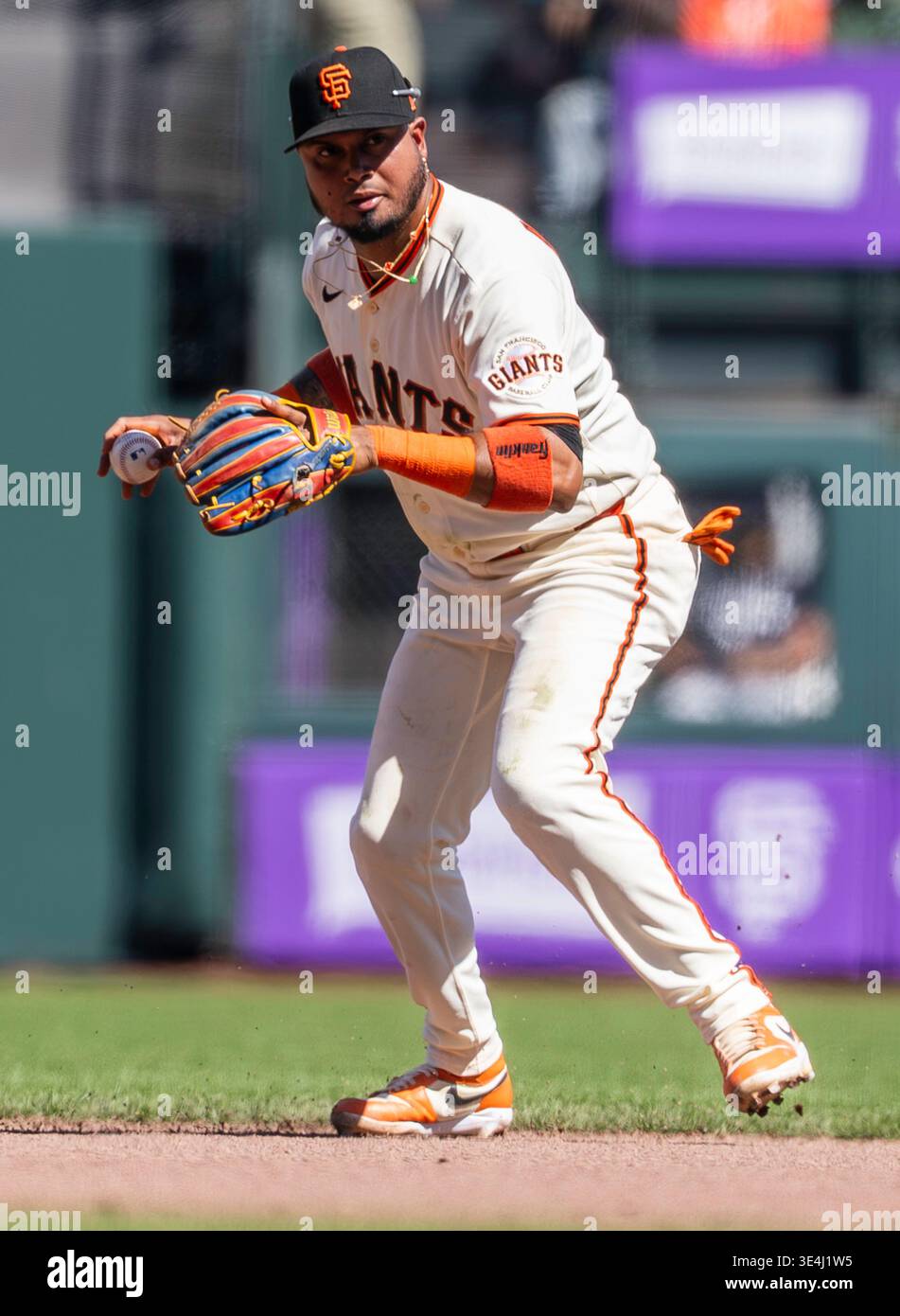 March 27 2026 San Francisco infielder Luis Arraez (1)throws the ball to ...