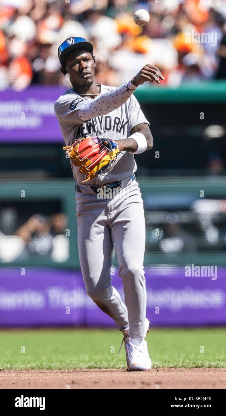 March 27 2026 New York second baseman Jazz Chisholm Jr. (13) throws the ...