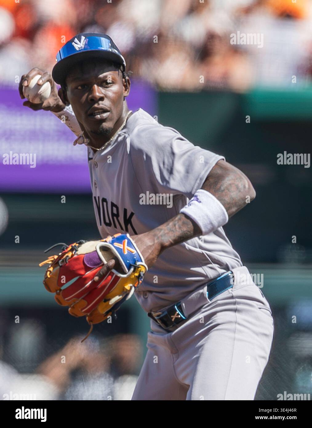 March 27 2026 New York second baseman Jazz Chisholm Jr. (13) throws the ...
