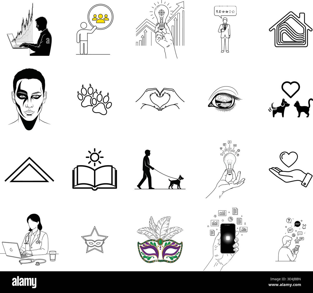 "A premium, extensive collection of professional vector line and glyph icons specifically curated for diverse business, modern technology Stock Vector