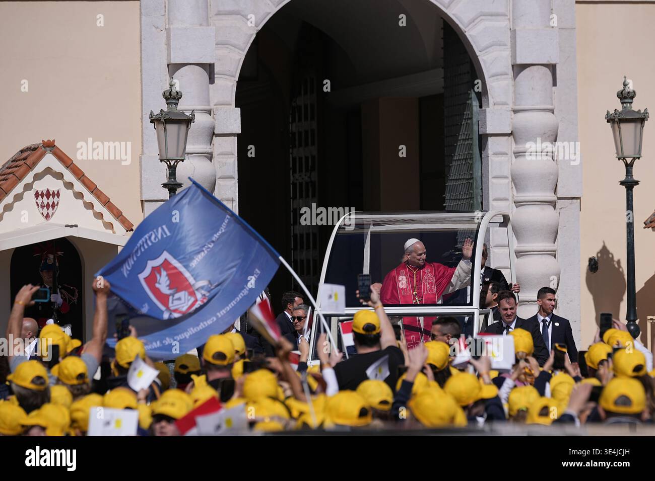 Monaco Ap Pope Leo XIV leave on the popemobile the Prince's Palace in Monaco ...