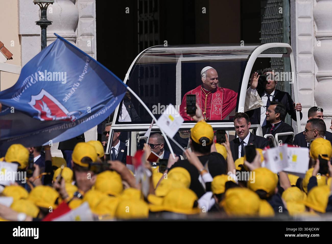 Monaco Ap Pope Leo XIV leaves on the popemobile the Prince's Palace in Monaco ...