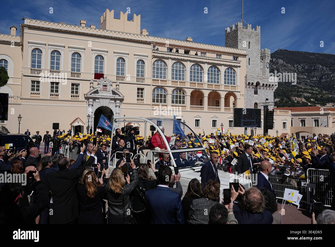 Monaco Ap Pope Leo XIV leaves on the popemobile the Prince's Palace in Monaco ...