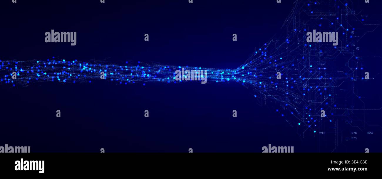 Dataflow AI Tech Light Line Background, Speed Digital Transformation, Abstract Pattern Data Neural Network Texture. Artificial Intelligence Transition Stock Vector