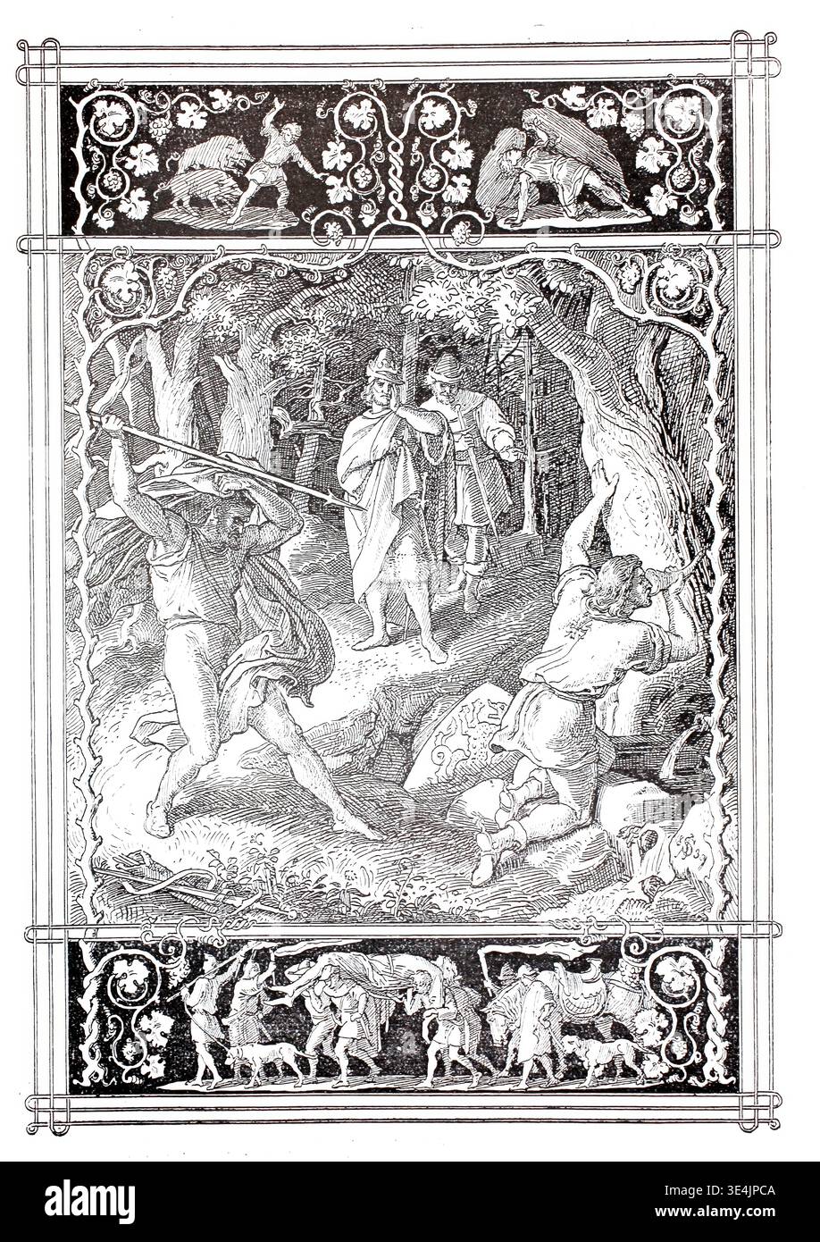 Hagen Slays Siegfried Nibelung Saga Illustration Reproduction Of A hagen-slays-siegfried-nibelung-saga-illustration-reproduction-of-a