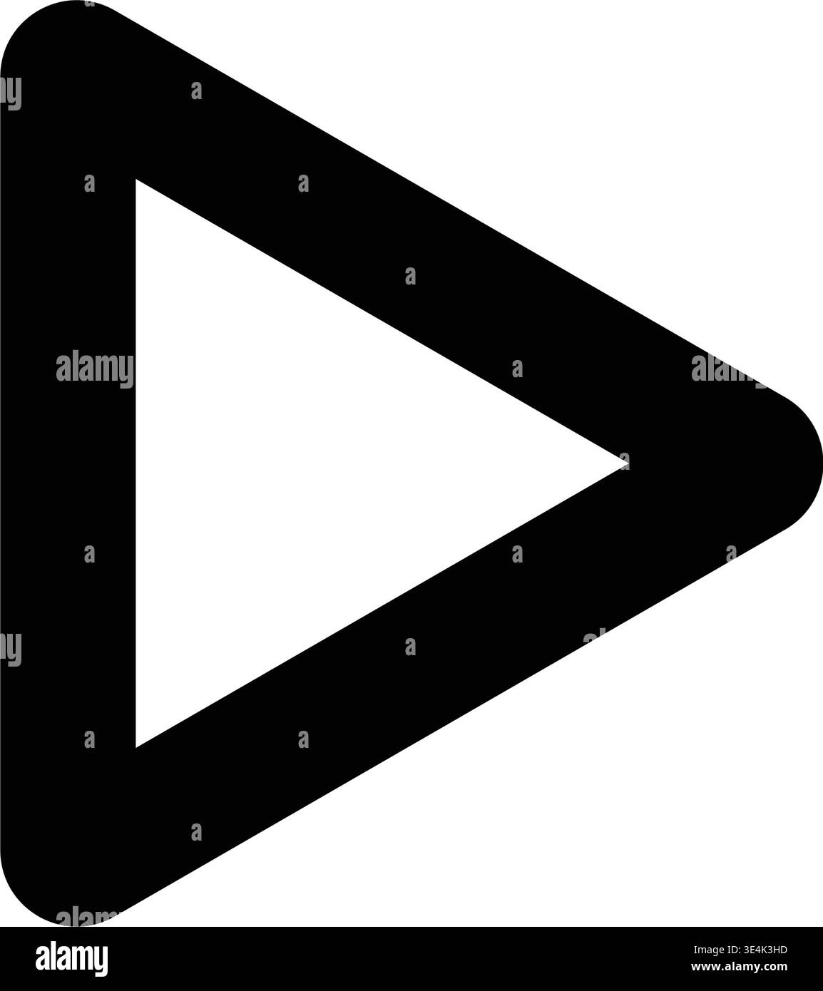 A minimalist black outlined triangular play button icon designed for digital user interface navigation and media player control playback functionality Stock Vector