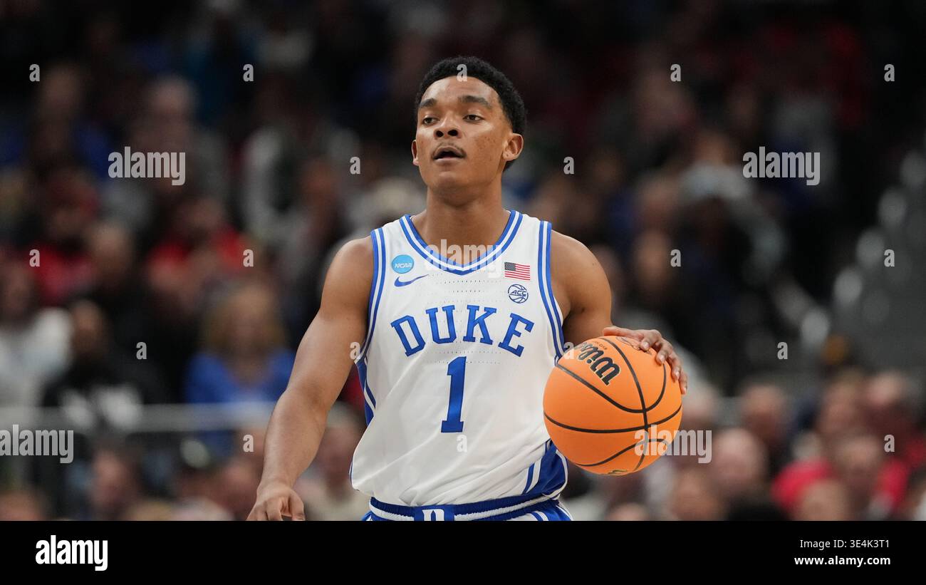 Duke guard Caleb Foster (1) moves the ball up court against St. John's ...