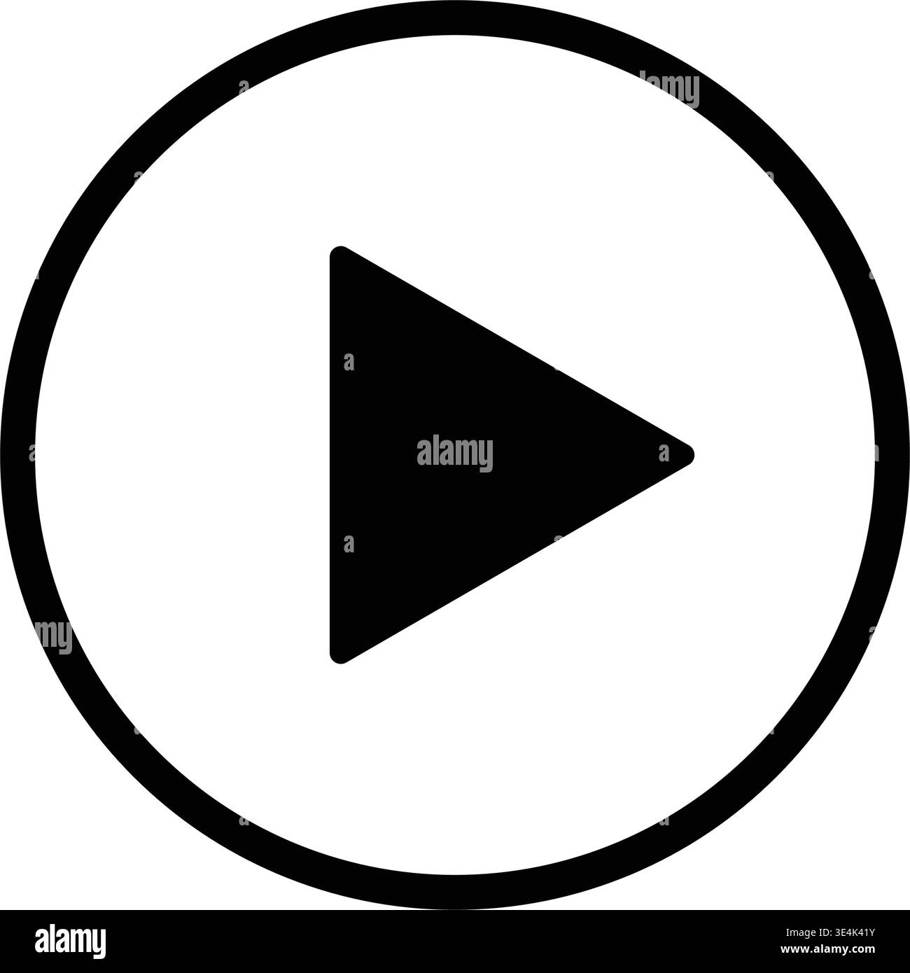 A minimalist black circular icon featuring a right pointing triangle, symbolizing start, play, media control, and digital user interface navigation. Stock Vector