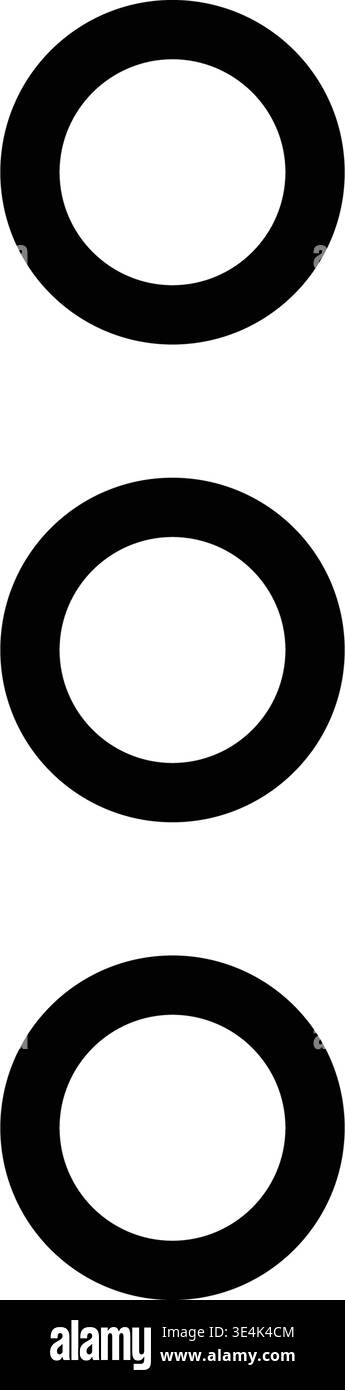 A minimalist user interface icon featuring three stacked circles representing a menu button for more options on a digital device. Stock Vector