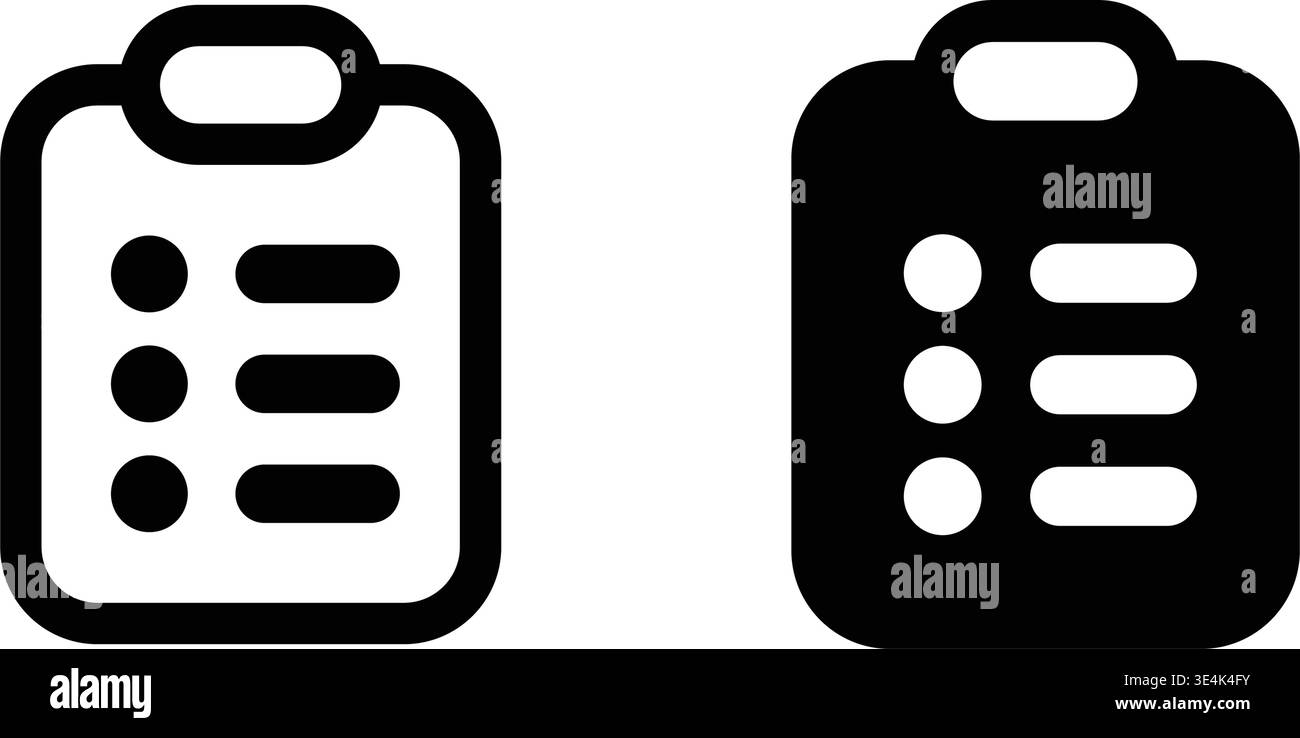A pair of minimalist clipboard icons displaying simple checklist ...
