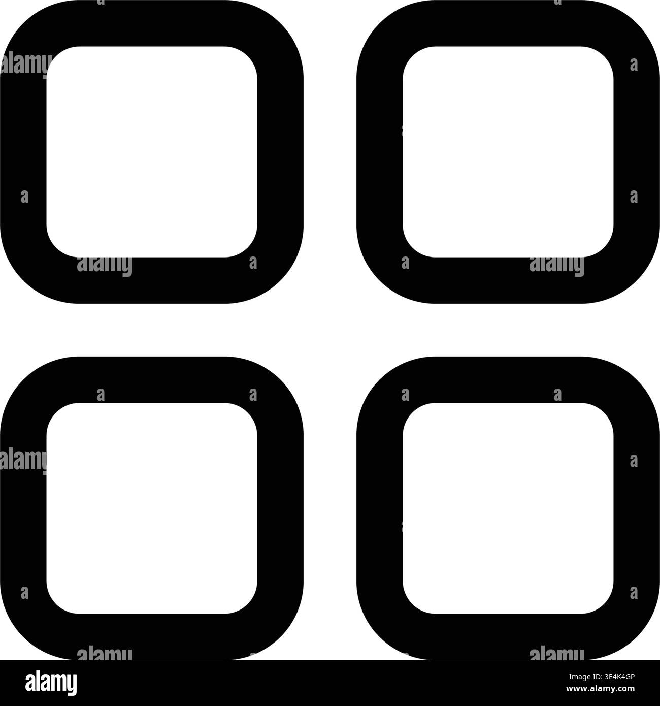 This black icon features a simple two by two grid of four rounded squares used for application menu interface elements Stock Vector
