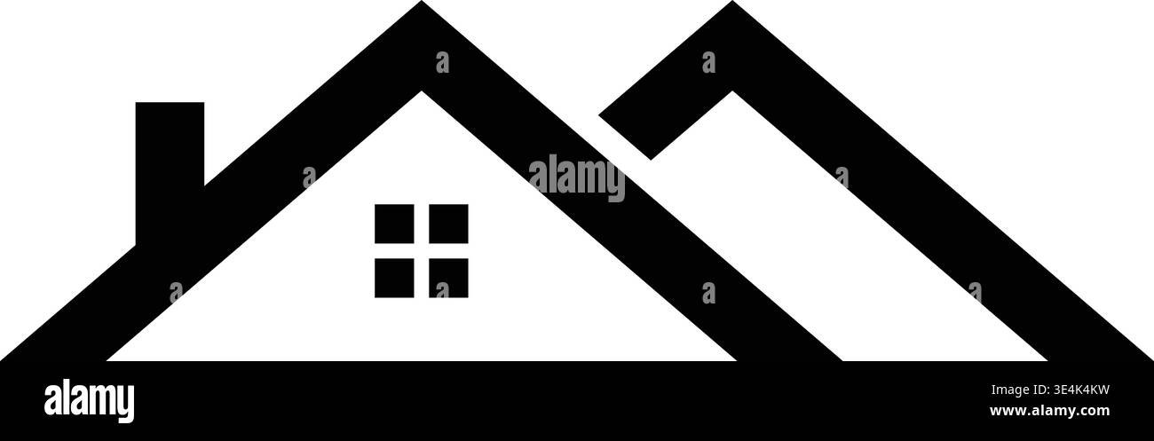 A clean and simple graphic design element featuring a stylized house rooftop outline with a tiny chimney and window shape. Stock Vector