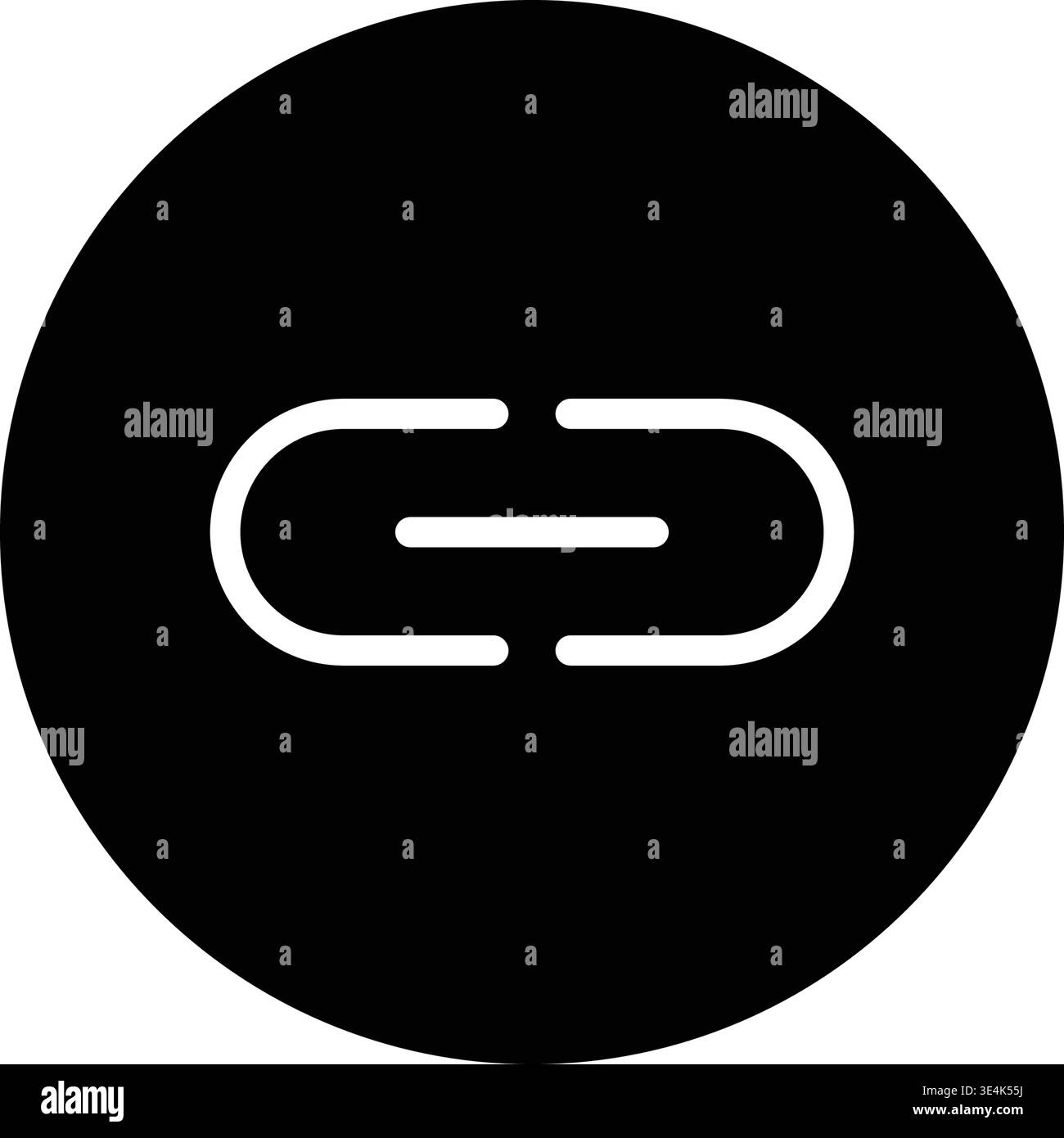 This minimalist graphic features a white chain link symbol centered within a solid black circle, representing connectivity and web navigation. Stock Vector