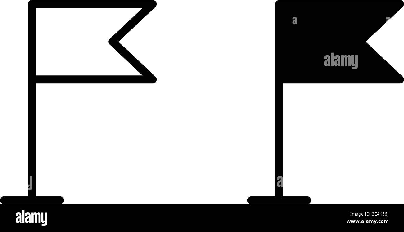Two simple flag icons presented in both outline and solid styles representing location markers for maps or digital user interfaces. Stock Vector