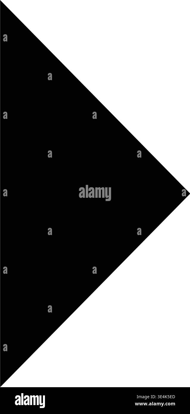 A sharp geometric shape resembling a play button icon, featuring a solid black fill against a clean white background area. Stock Vector