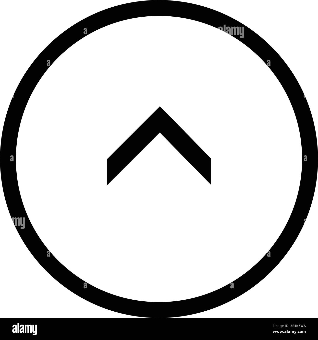 A minimalist graphic design element featuring a bold black arrow pointing upwards enclosed within a clean circular border outline frame. Stock Vector