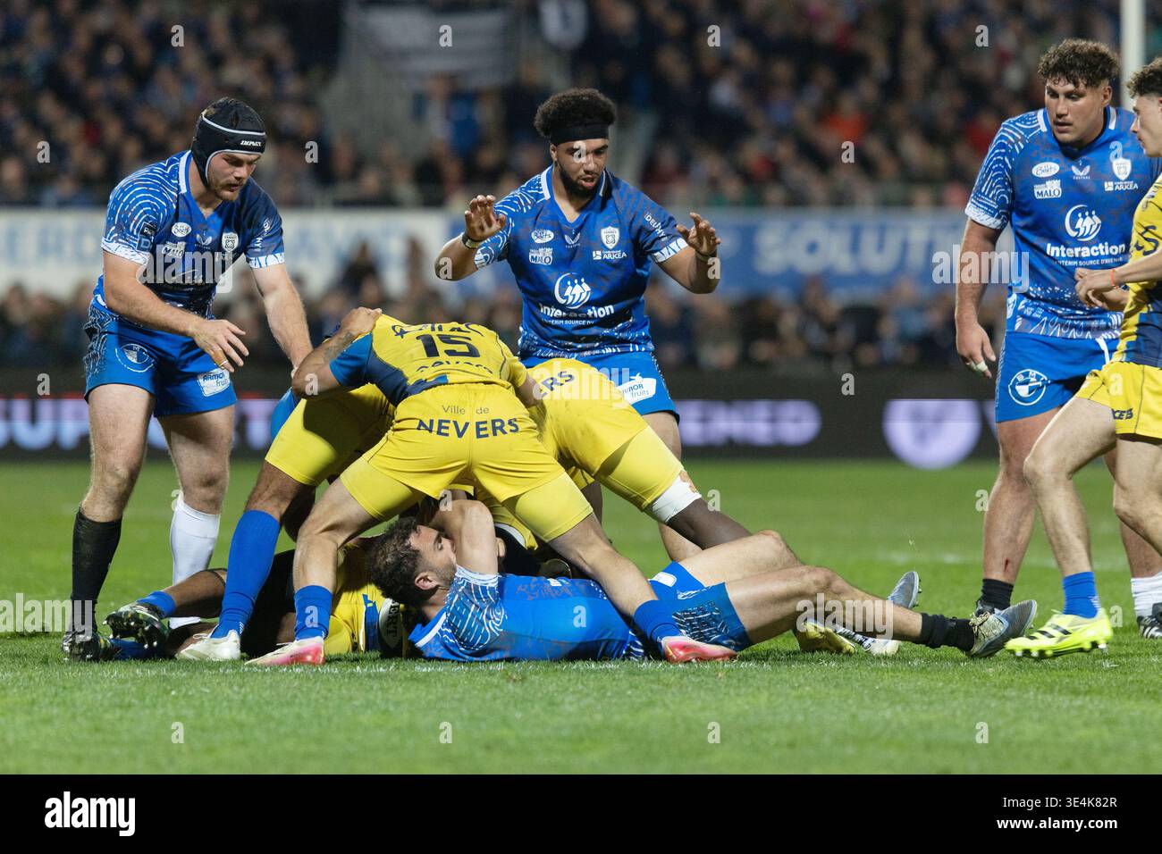 Nevers Stadium Ruck for Nevers during the French championship Pro D2 rugby union match ...