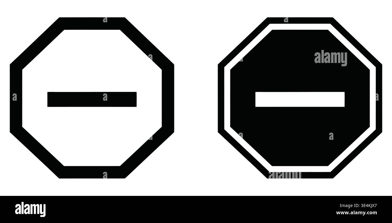 A graphic illustration featuring two contrasting octagonal road signs ...
