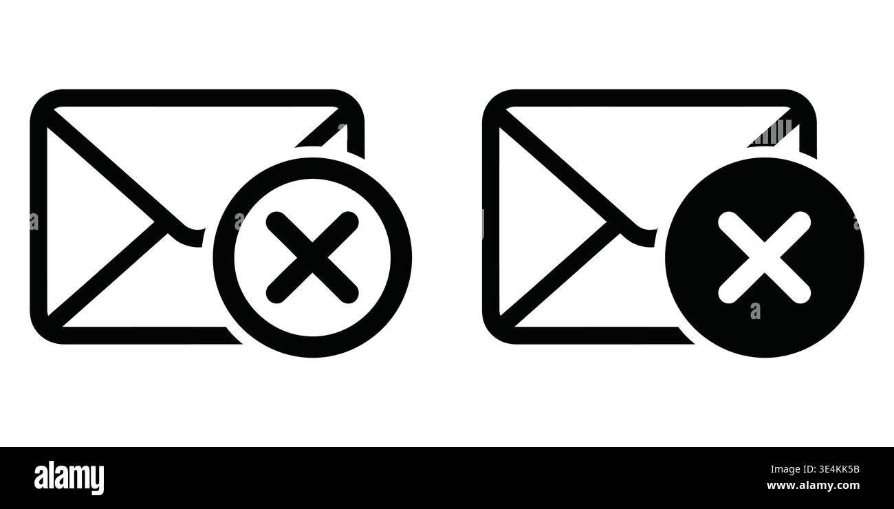 Two variations of a black and white vector icon depicting an envelope ...