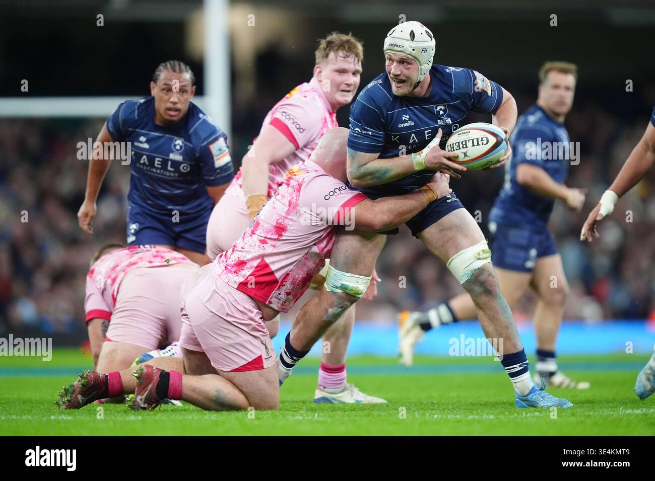 Bristol Bears' Fitz Harding is tackled by Harlequins' Joe Jones during ...
