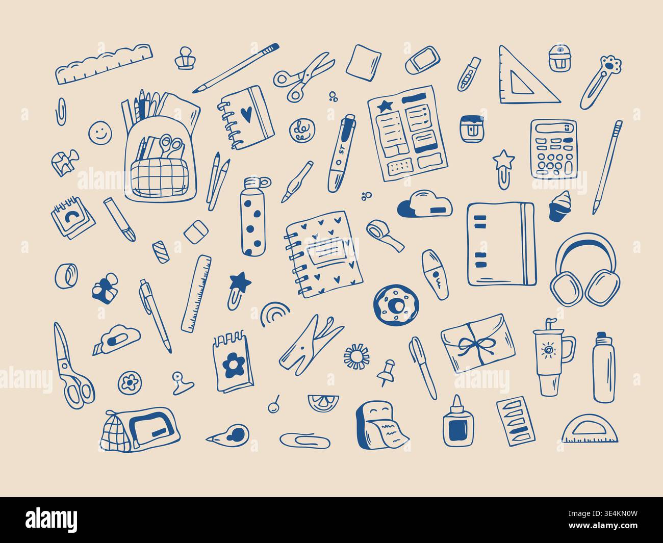 Hand drawn school doodle set with stationery backpack notebook and education elements Stock Vector
