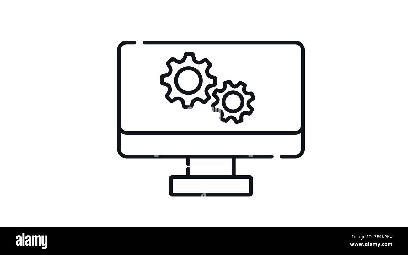 Desktop computer with gears icon. Stock Vector