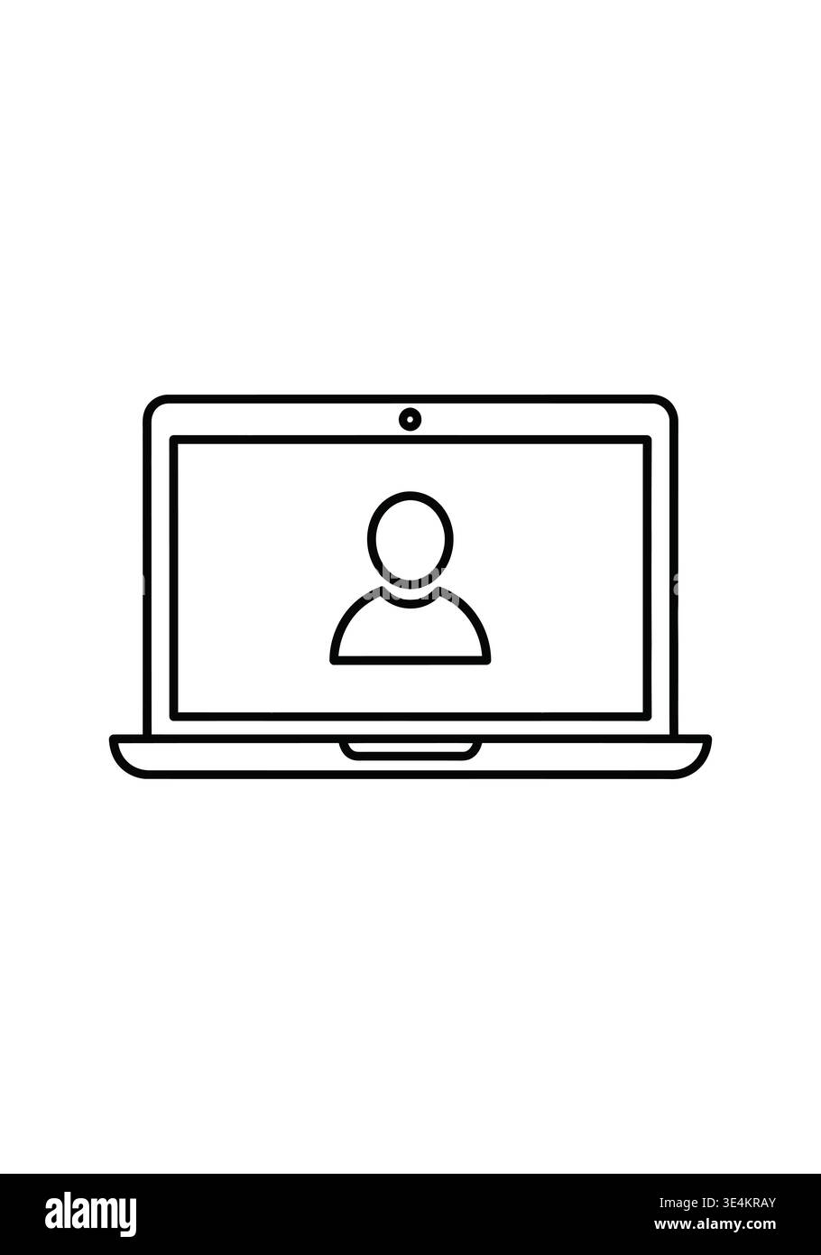 Simple line drawing of a laptop displaying a user icon on the screen ...