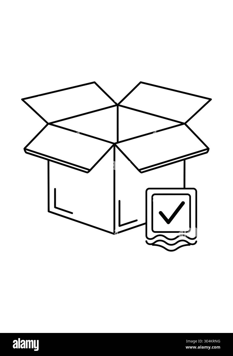 Open Cardboard Box with Verification Check Icon Line Art Stock Vector