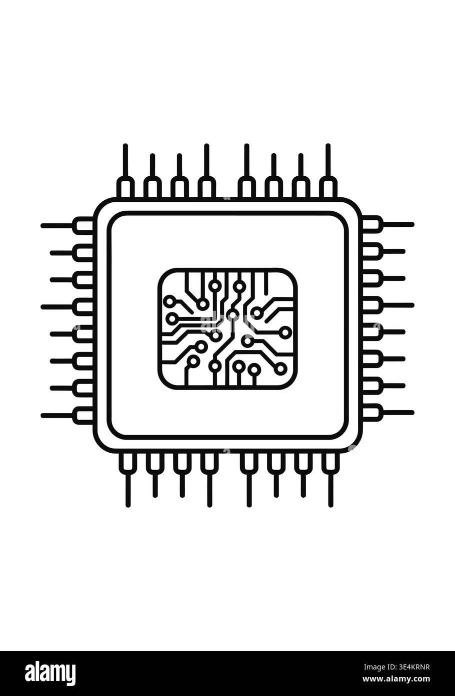 Microchip Processor Circuit Icon Line Art Illustration Stock Vector