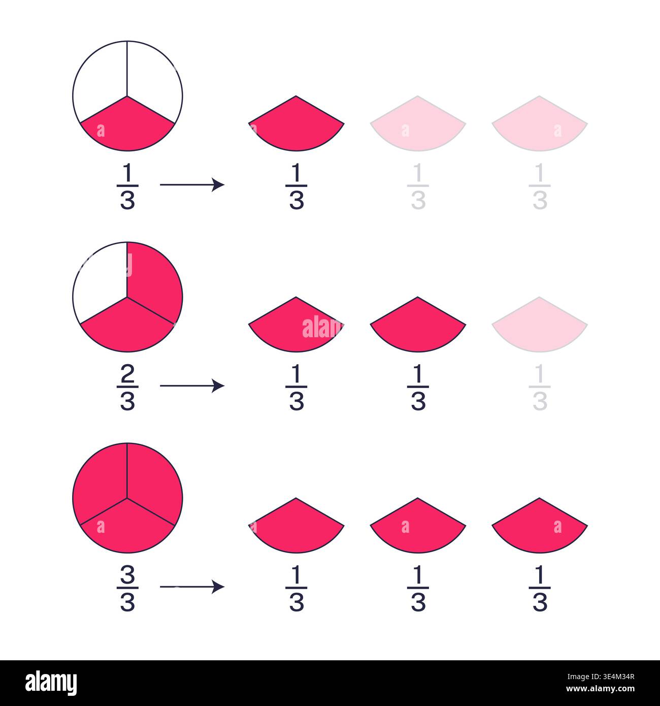 1/3 Fraction Explanation Illustration for Math Education Stock Vector ...