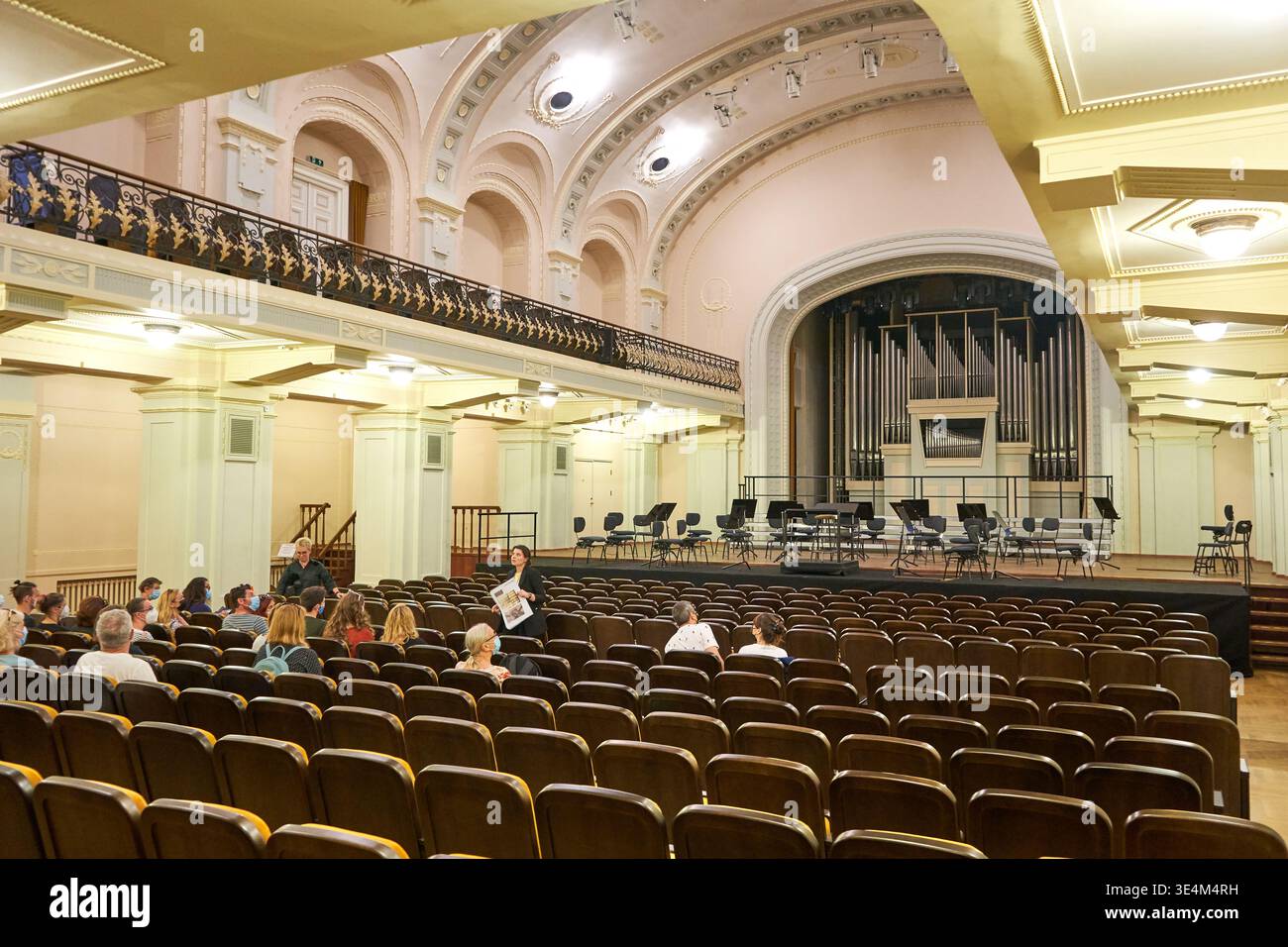 The interior of an elegant classical concert hall or auditorium ...