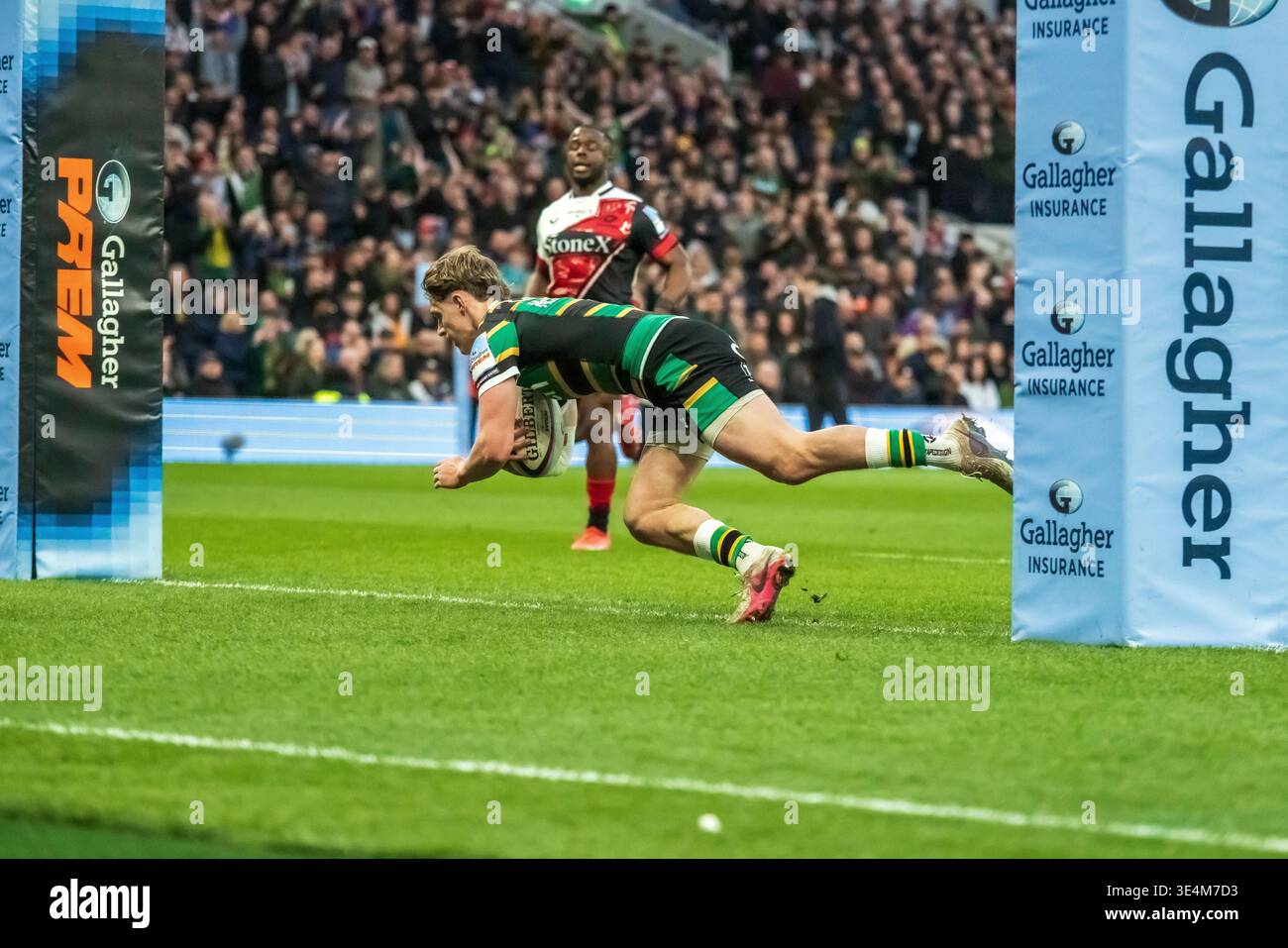 London, UK, 28th March 2026 Saracens players look on as Archie ...