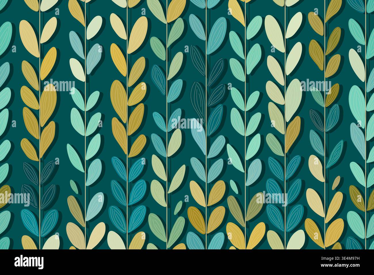 Vector hand drawn background with turquoise branches and leaves Stock Vector