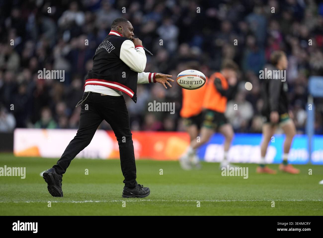 Dizzee Rascal Football Dizzee Rascal performing ahead of the Gallagher PREM match at the ...