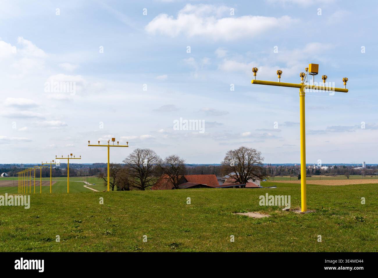 Memmingerberg, Bavaria, Germany - March 28, 2026: Approach lighting at ...