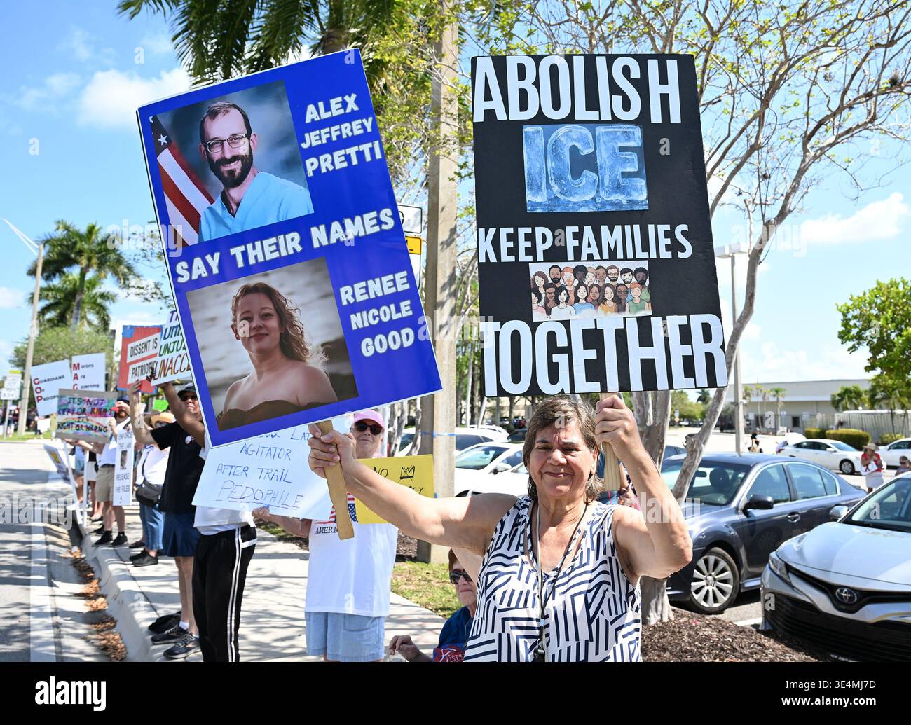 CORAL SPRINGS FL - MARCH 28: Protesters are seen during No-Kings Day ...