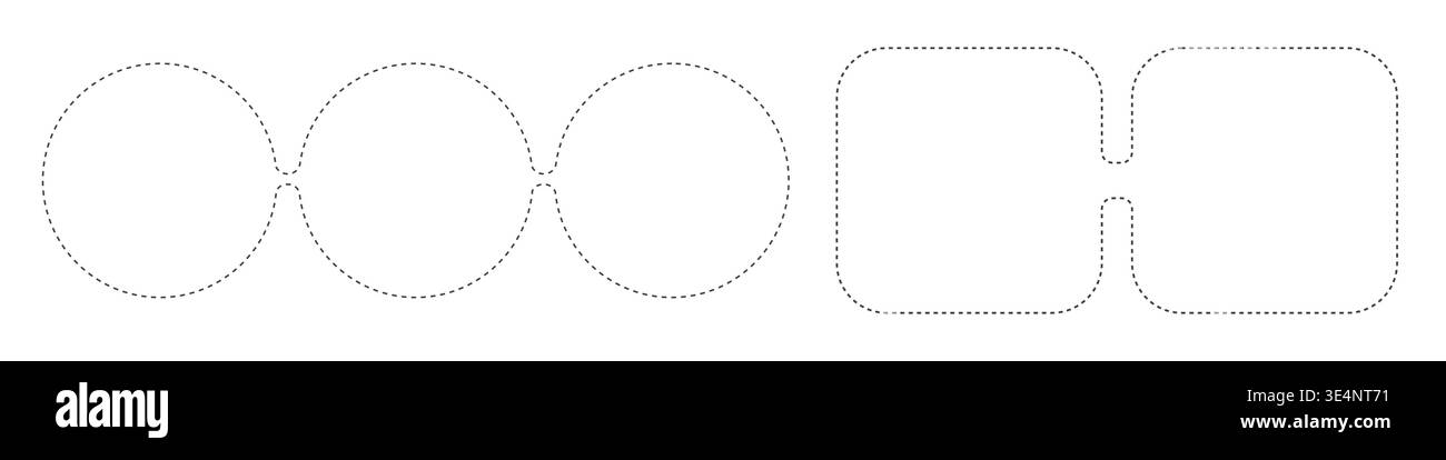 Dotted line geometric shapes, ovals and rounded rectangles Stock Vector
