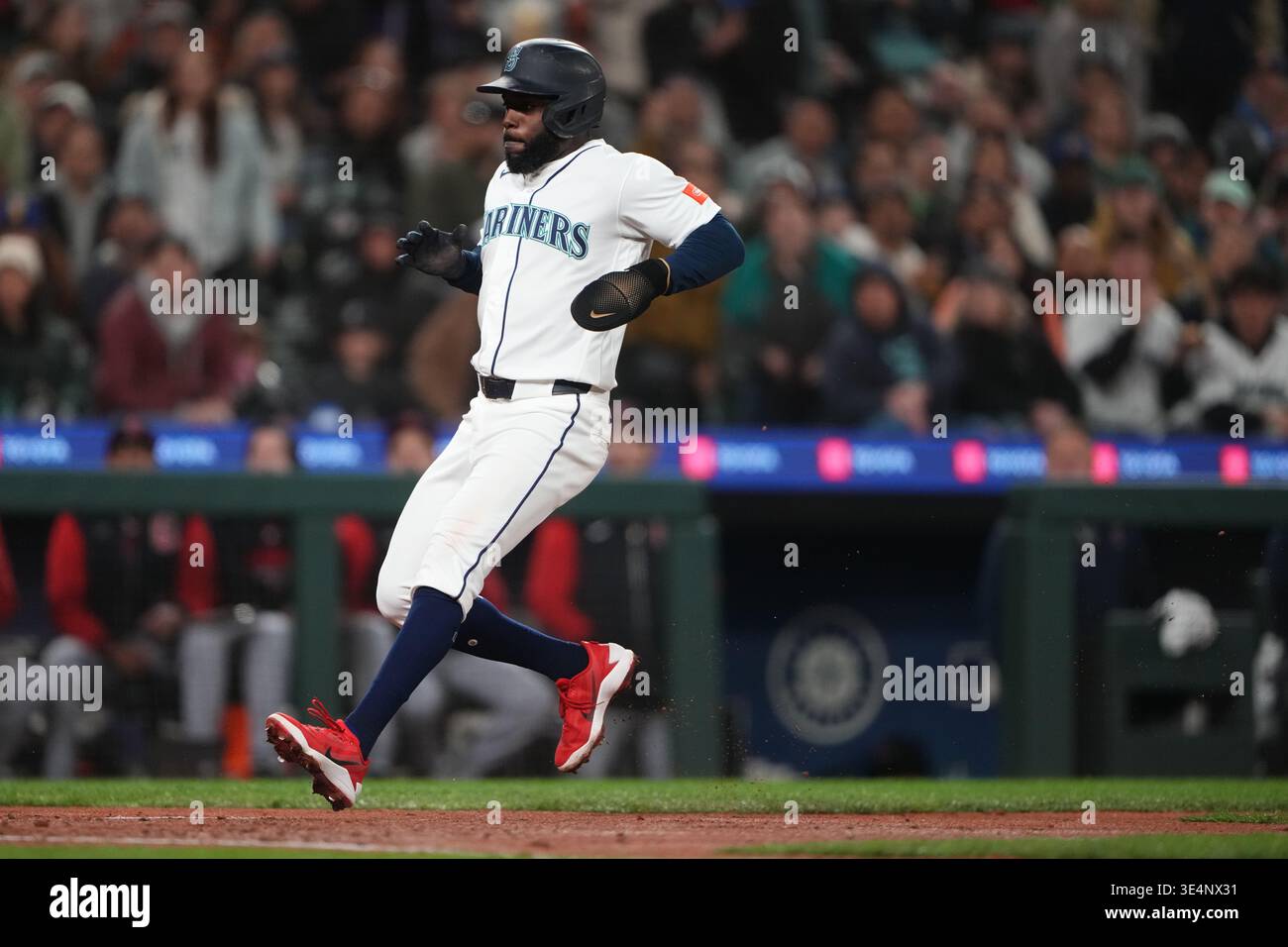 Seattle Mariners Randy Arozarena Scores On A Wild Pitch By Cleveland Seattle Mariners Randy Arozarena Scores On A Wild Pitch By Cleveland Guardians Starting Pitcher Joey Cantillo During The Fourth Inning Of A Baseball Game Saturday March 28 2026 In Seattle Ap Wasson 3E4NX31 