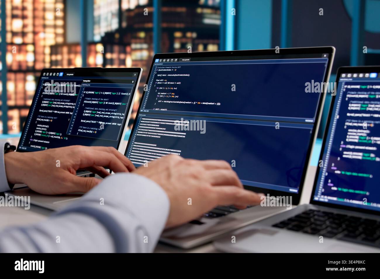 Dedicated Software Developer Concentrated On Crafting Web Applications In Modern Office Environment Stock Photo