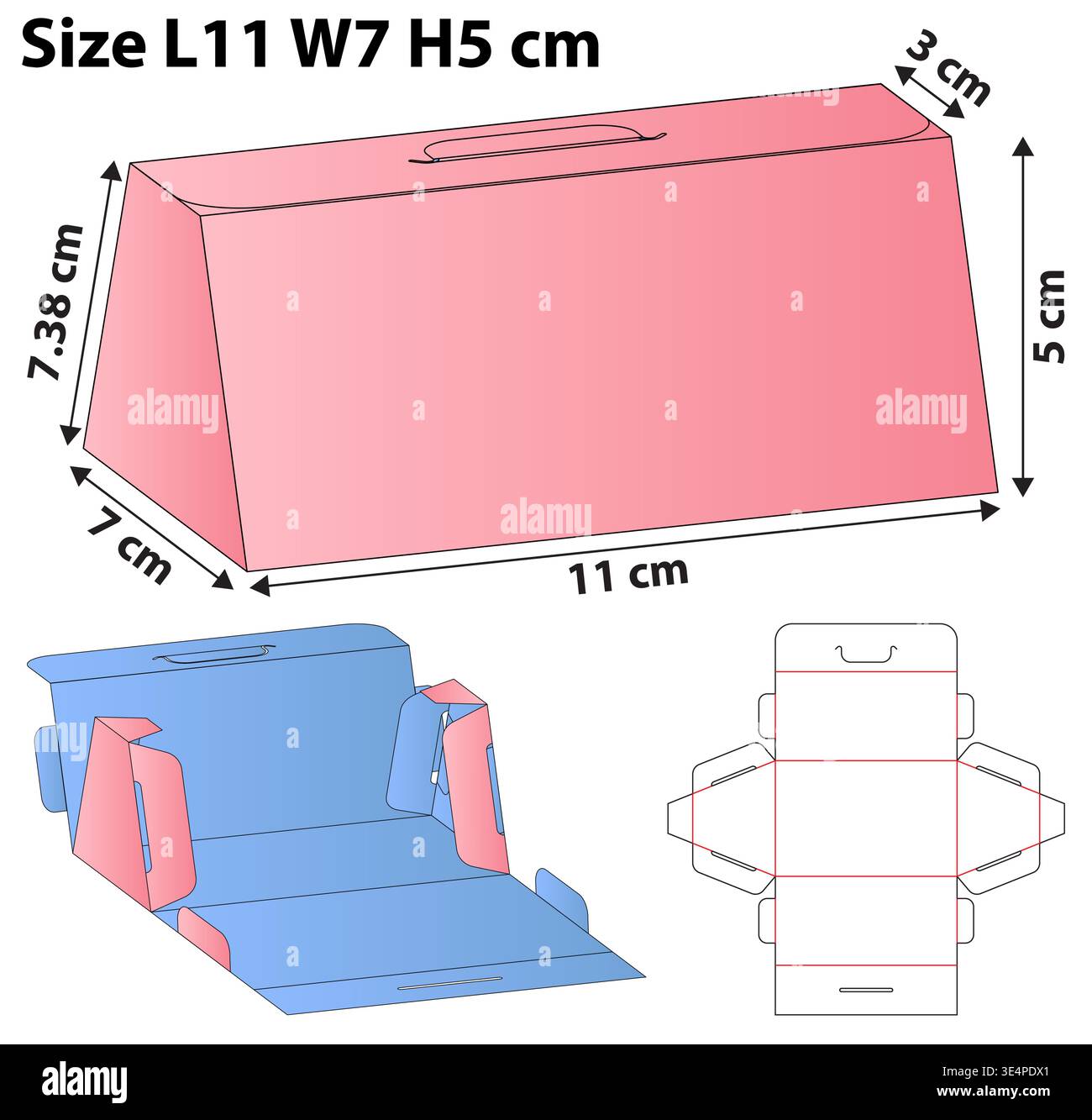 Trapezoidal Prism Food Box Dieline Template Stock Vector