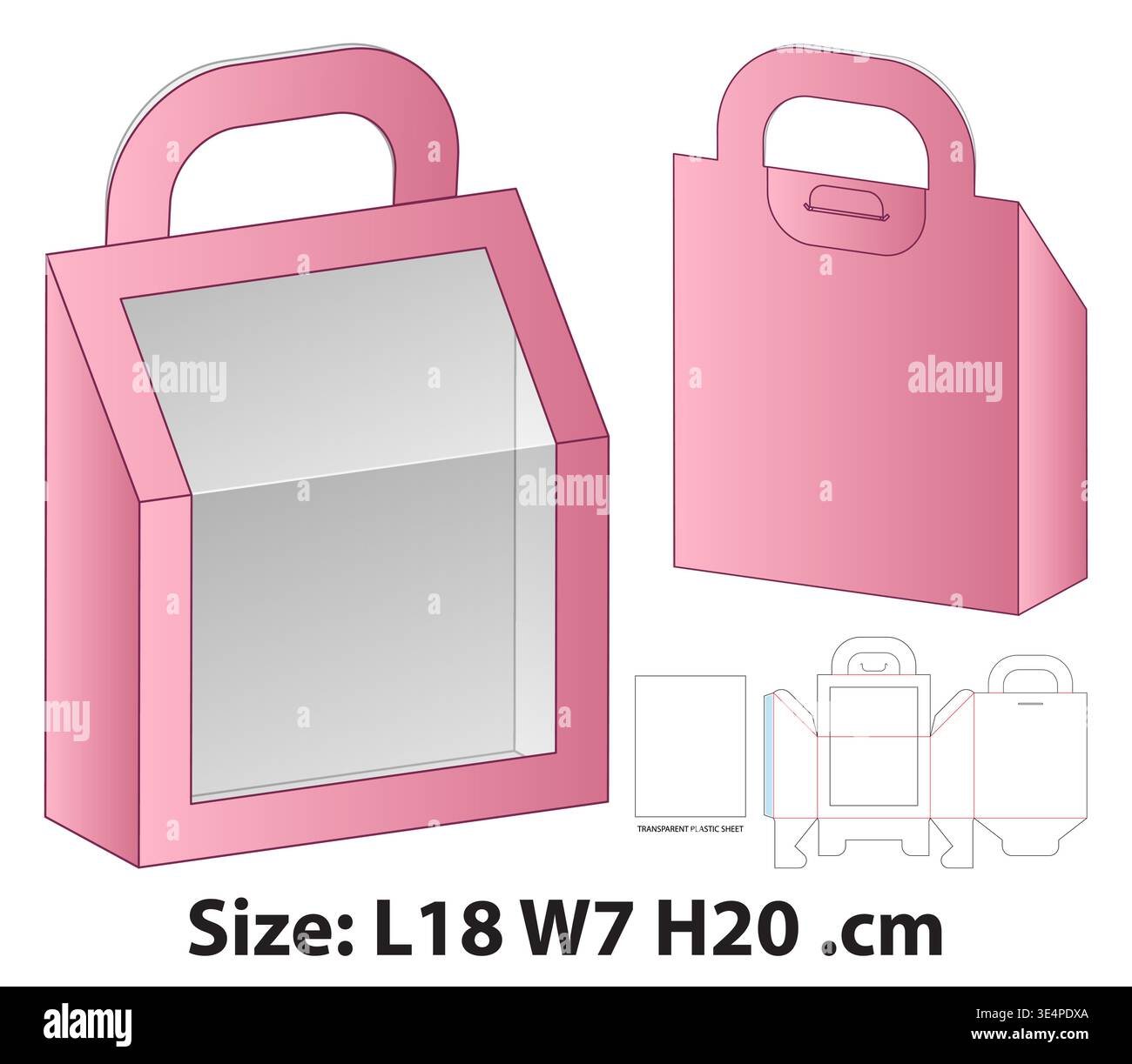 Angled Gable Box with Handle and Window Dieline Template Stock Vector