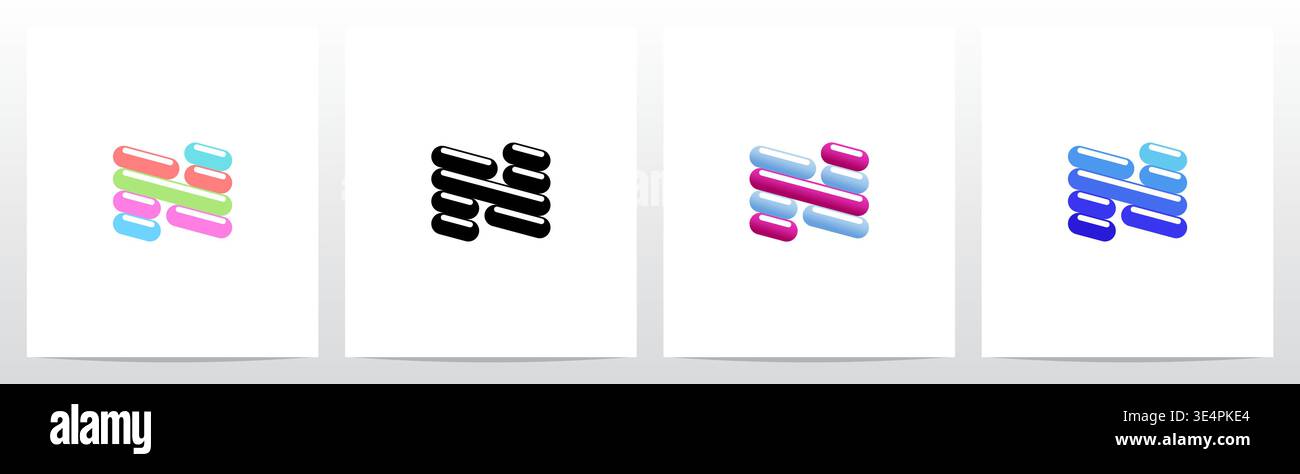 Rounded Edge Diagonal Lines Letter Logo Design N Stock Vector