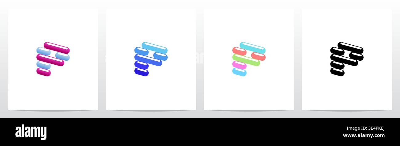 Rounded Edge Diagonal Lines Letter Logo Design P Stock Vector