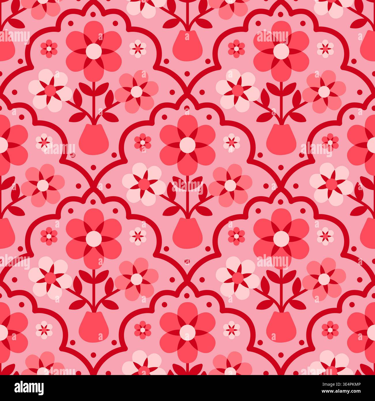 Chic floral damask pattern featuring ornate blossoms and lattice design elements Stock Vector