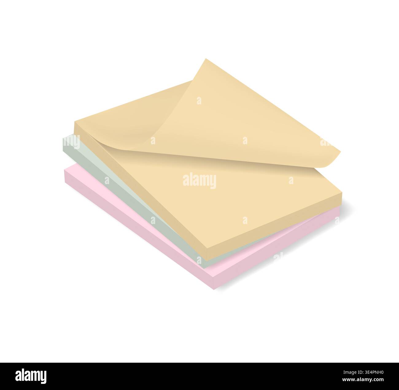 Multicolored sticky note cubes, vector mockup. Colored paper blocks stack with bent sheet corner, mock-up Stock Vector
