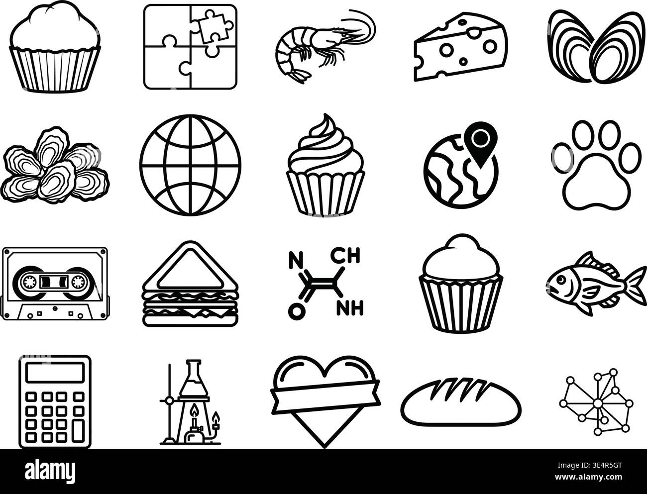 Mixed Food Seafood Science And Abstract Line Icon Set. Stock Vector