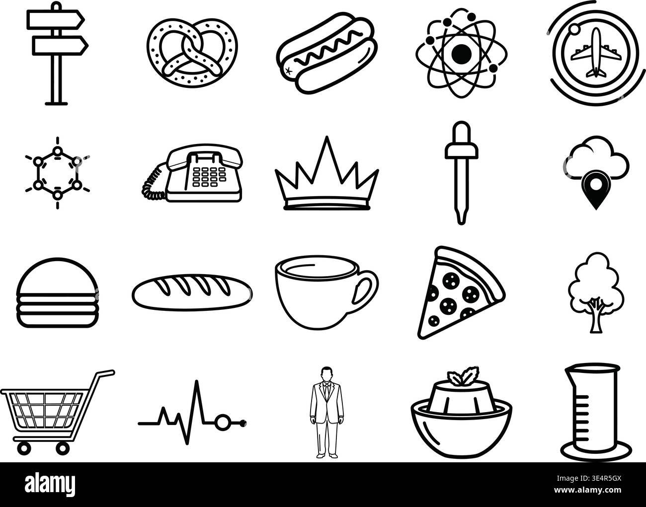 Mixed Food Travel Science And Business Line Icon Set. Stock Vector