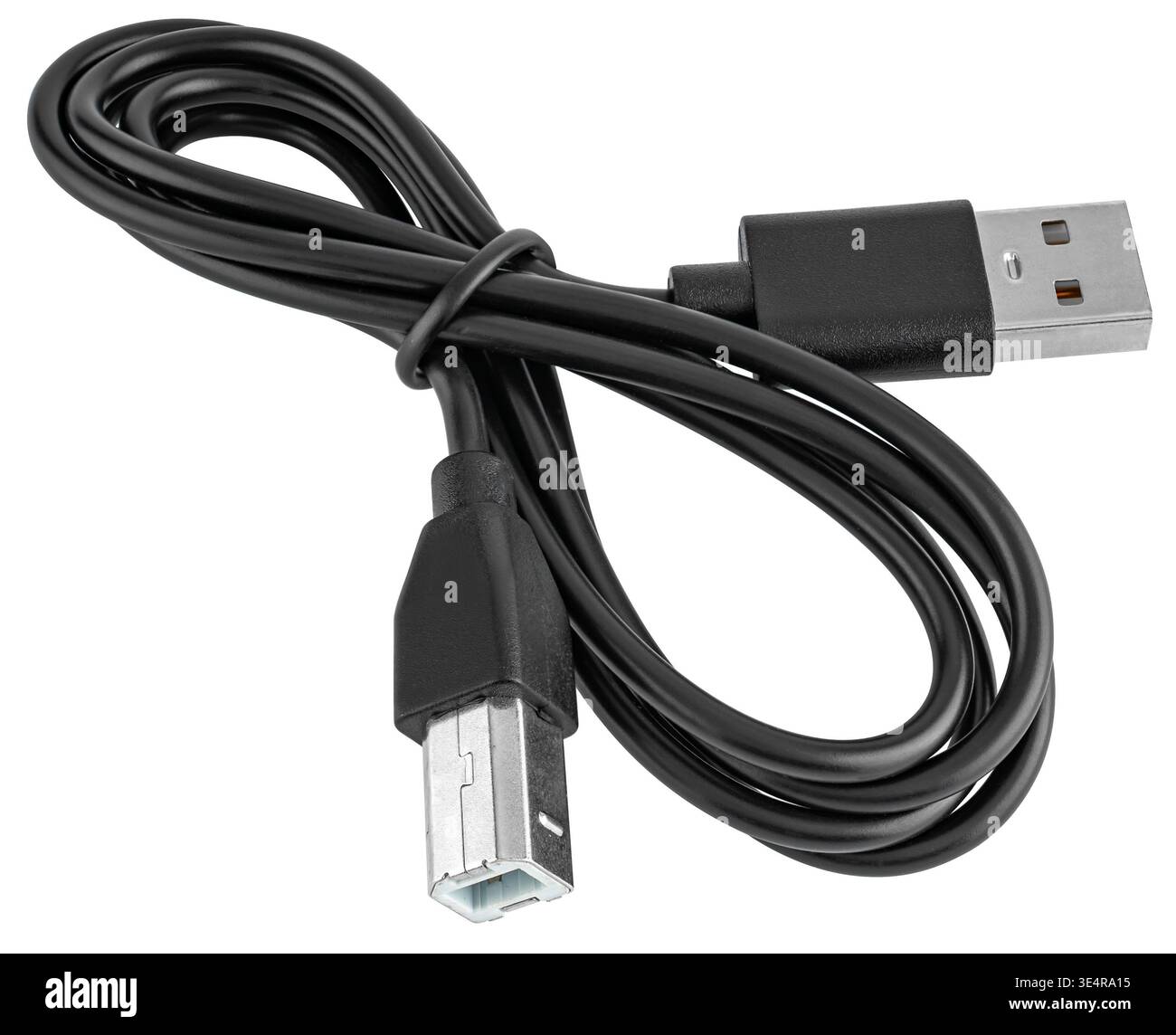 USB 2.0 Type-A to Type-B cable for connecting a printer, shown on a white background Stock Photo